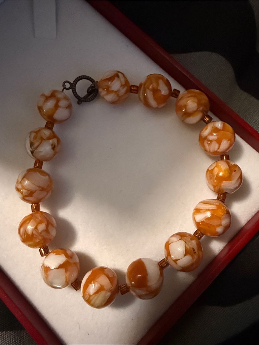 Orange and White Marbled Bead Bracelet - Women Jewelry